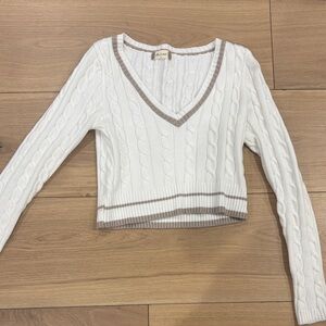 Altar'd State Cream and Tan V-Neck Sweater